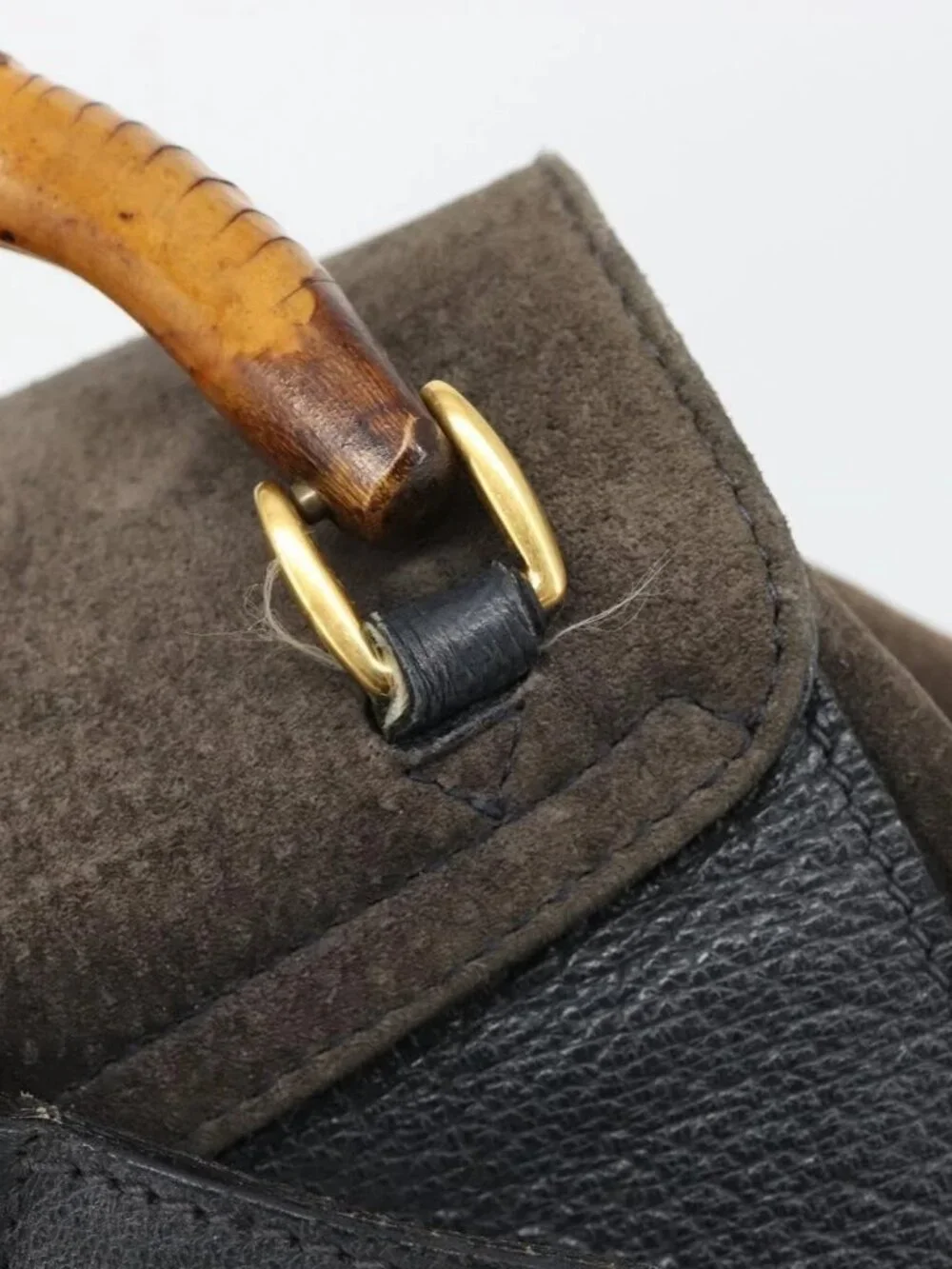 GUCCI Bamboo Backpack Suede Navy Gold 003 2058 0016 Auth 183957
